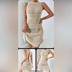 Cover-Ups Hollow-Out Crew Neck Beach Knitted Dress Swimwear Cover Up